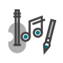 musical note, paintbrush and violin icon