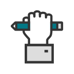 Hand holding a pencil icon